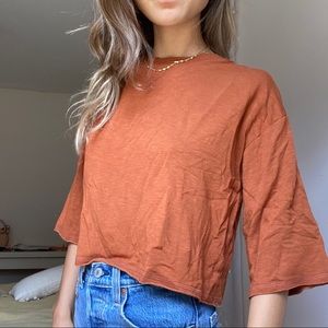 burnt orange flowy shirt